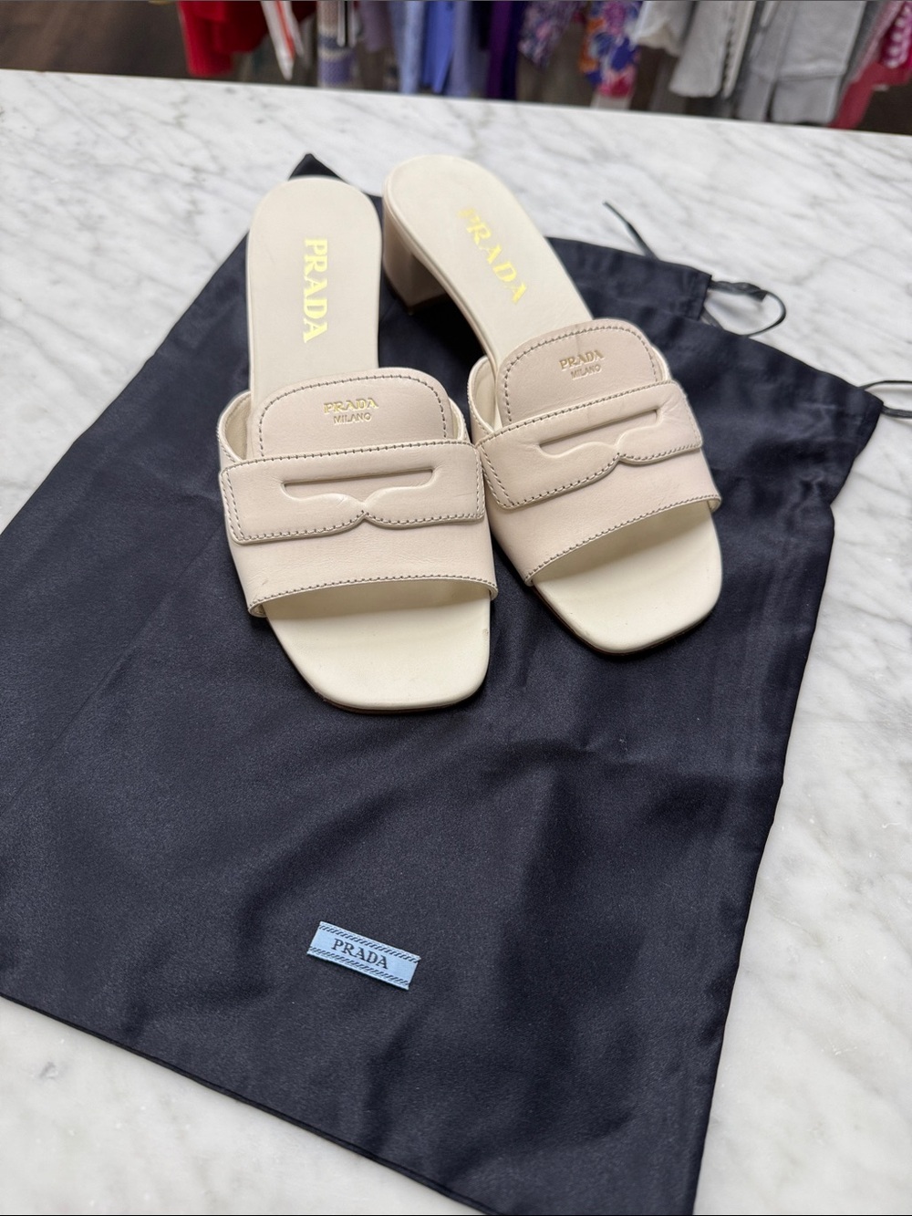Prada Ivory Leather Slide Sandal Size 38